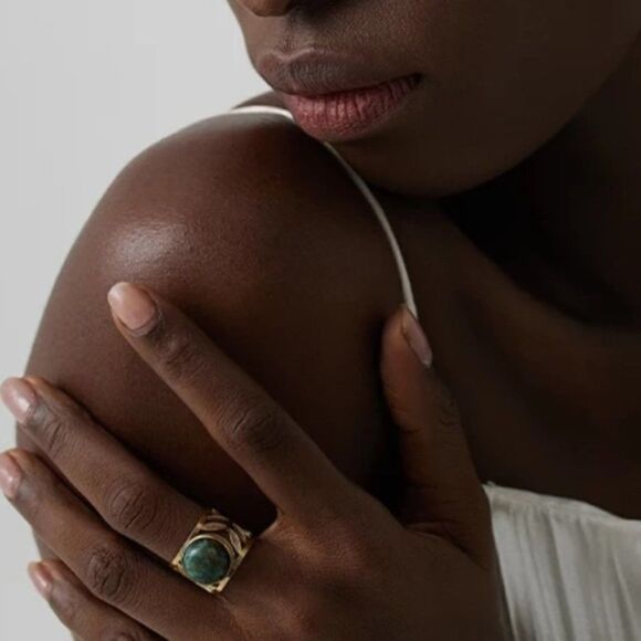 #21 NEW 18k Gold Plated Natural African Turquoise Ring - Picture 2 of 11